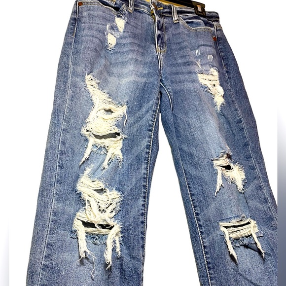 Judy Blue Los Angeles Boyfriend Fit Blue Jeans Distressed Women's Size 3 - Picture 3 of 6
